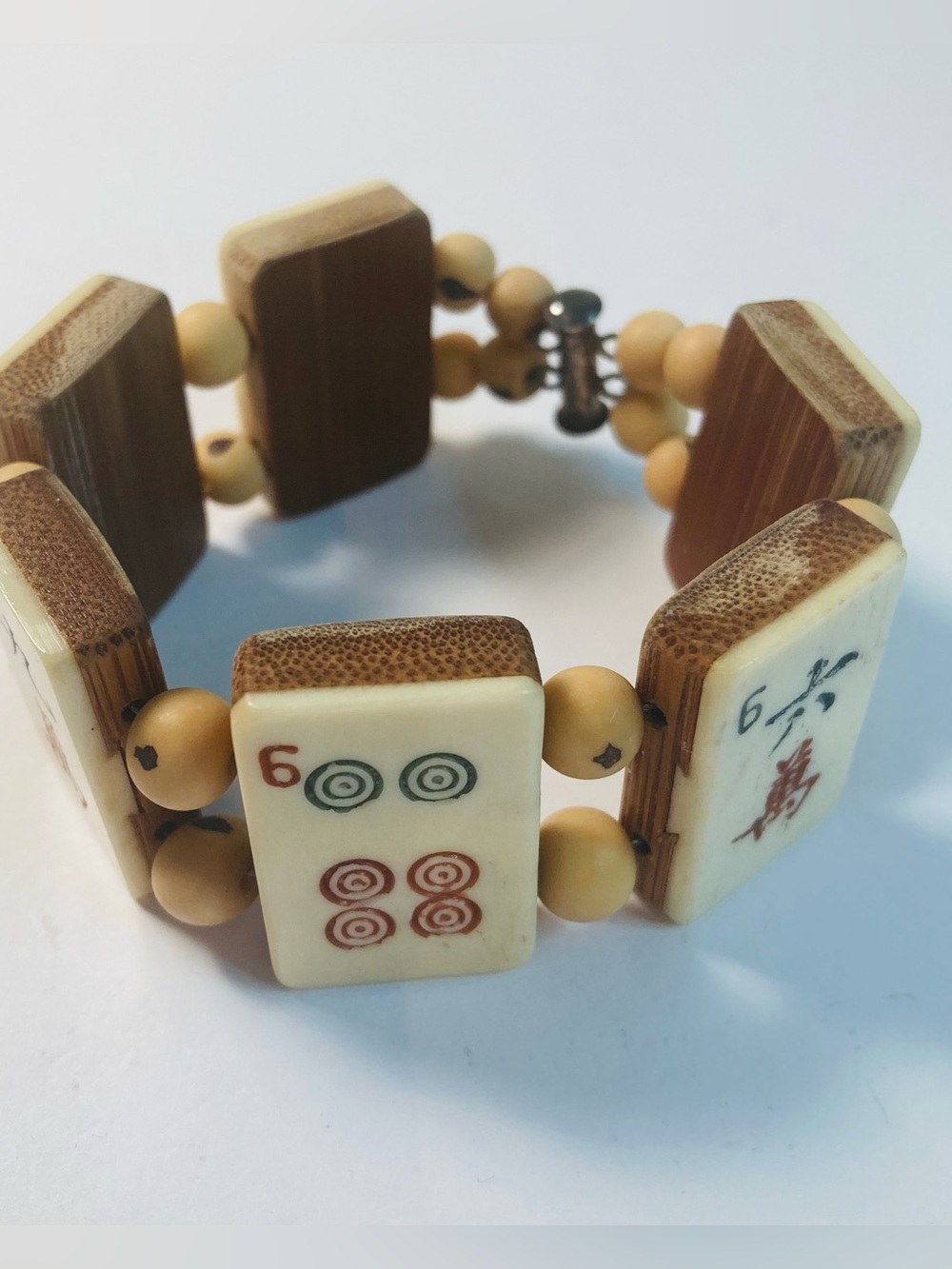 Vintage Mah Jong Bracelet, Two Tone Dovetail Tiles with Magnetic Slide Clasp